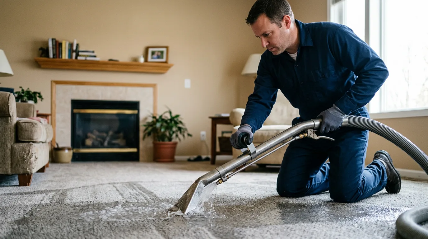 Water damage restoration technician working near Russellville, IN